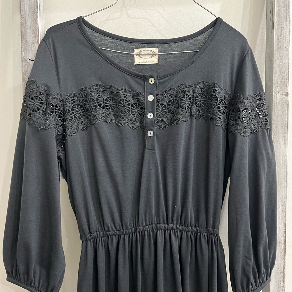 Joyfolie Gray Lace Detail Kids Casual Dress